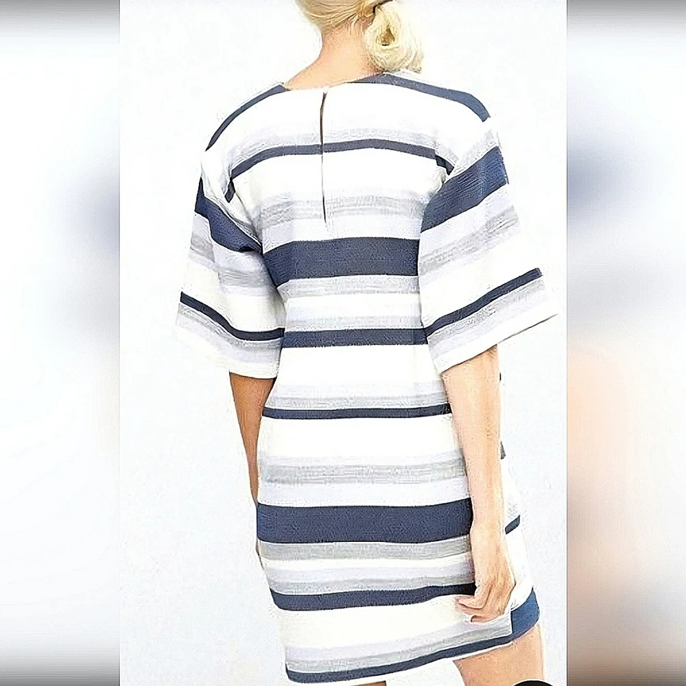 NWT ASOS Tie Front Shift Dress in Natural Fiber Stripe Size 12 - Picture 2 of 12